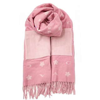 義大利製造 【COACH】羊毛雙口袋厚感圍巾 雙面可用 粉色 藍色 黑色