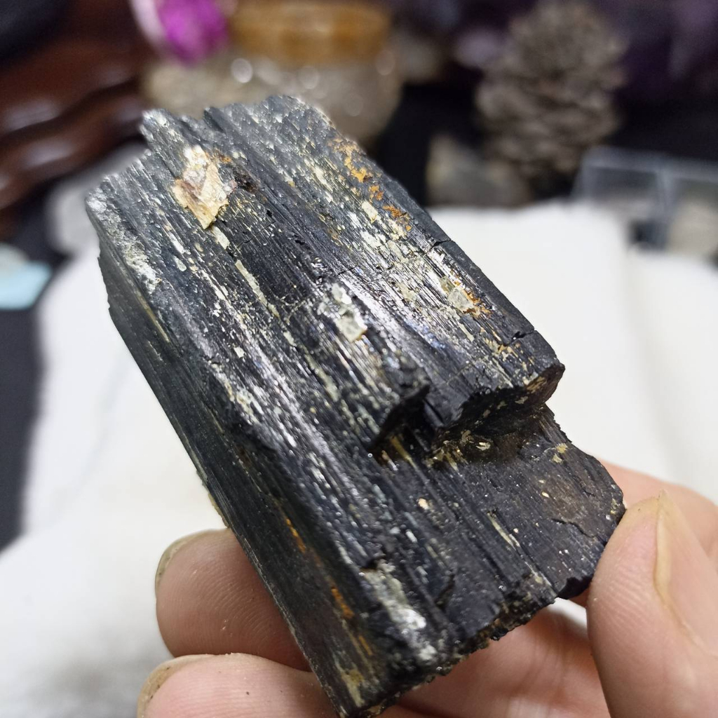飛水晶-77(123g)黑碧璽柱(電氣石)帶雲母共生礦原礦