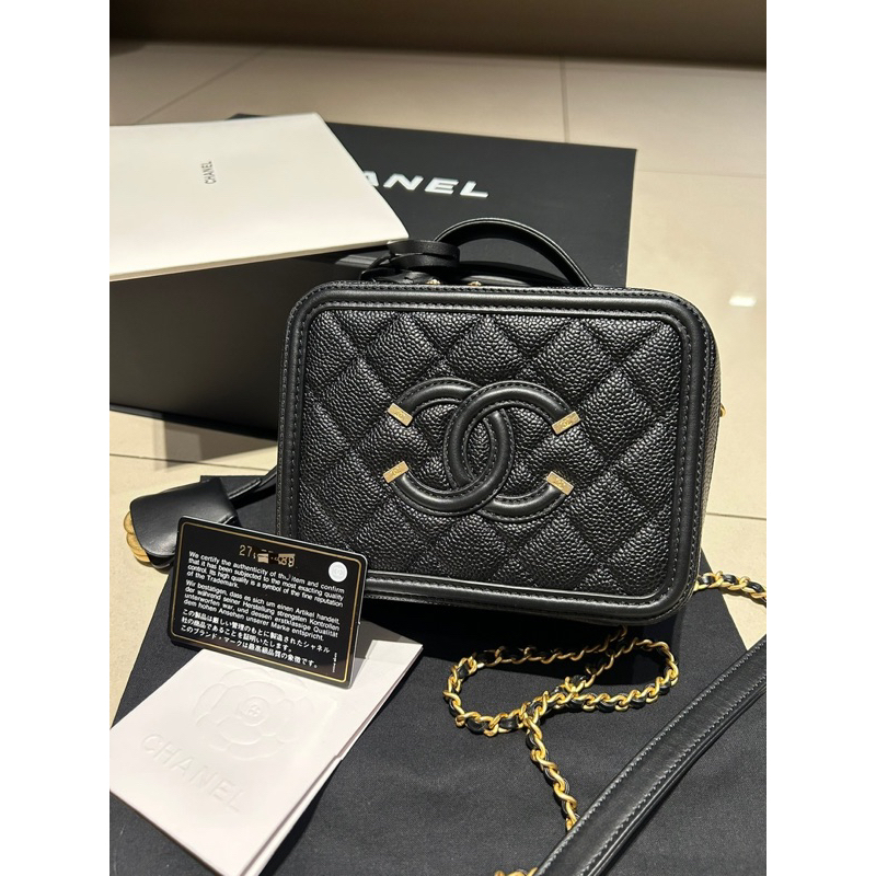 Chanel  vanity case 化妝盒子包 黑金荔枝黑金17cm