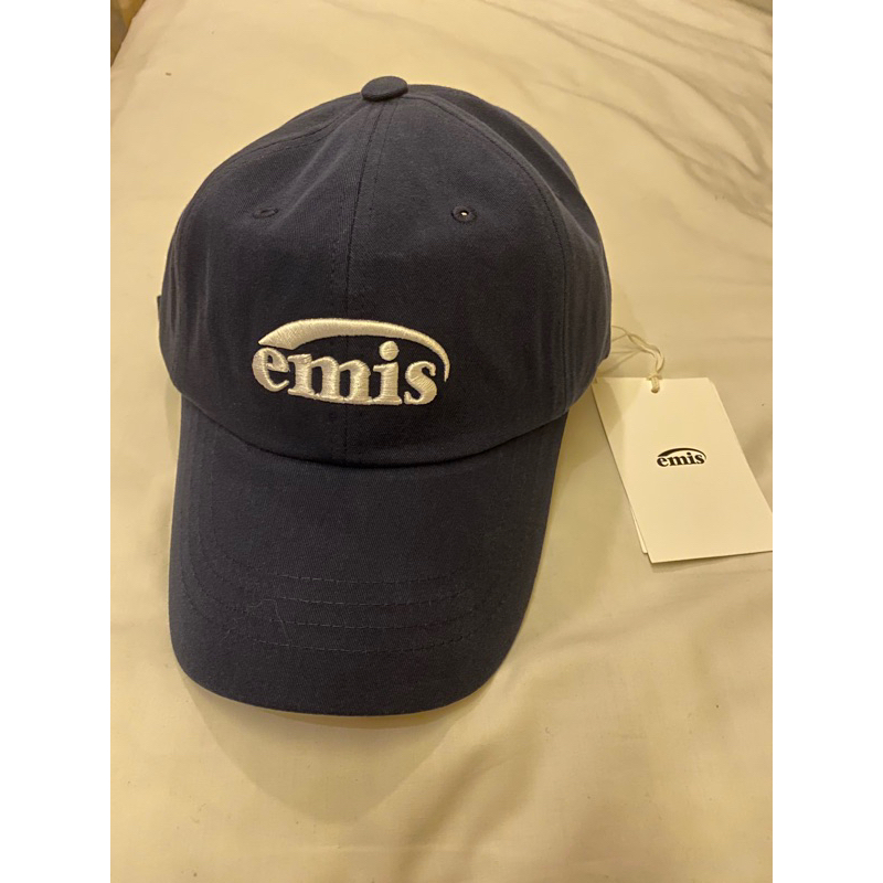 全新 emis 帽子logo刺繡 可調節鴨舌帽 老帽 深藍