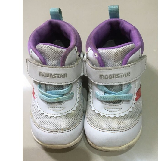 客訂@jeniku.tw【MOONSTAR】CARROT女寶寶鞋 白紫色 黏貼帶設計 尺寸14.5EE