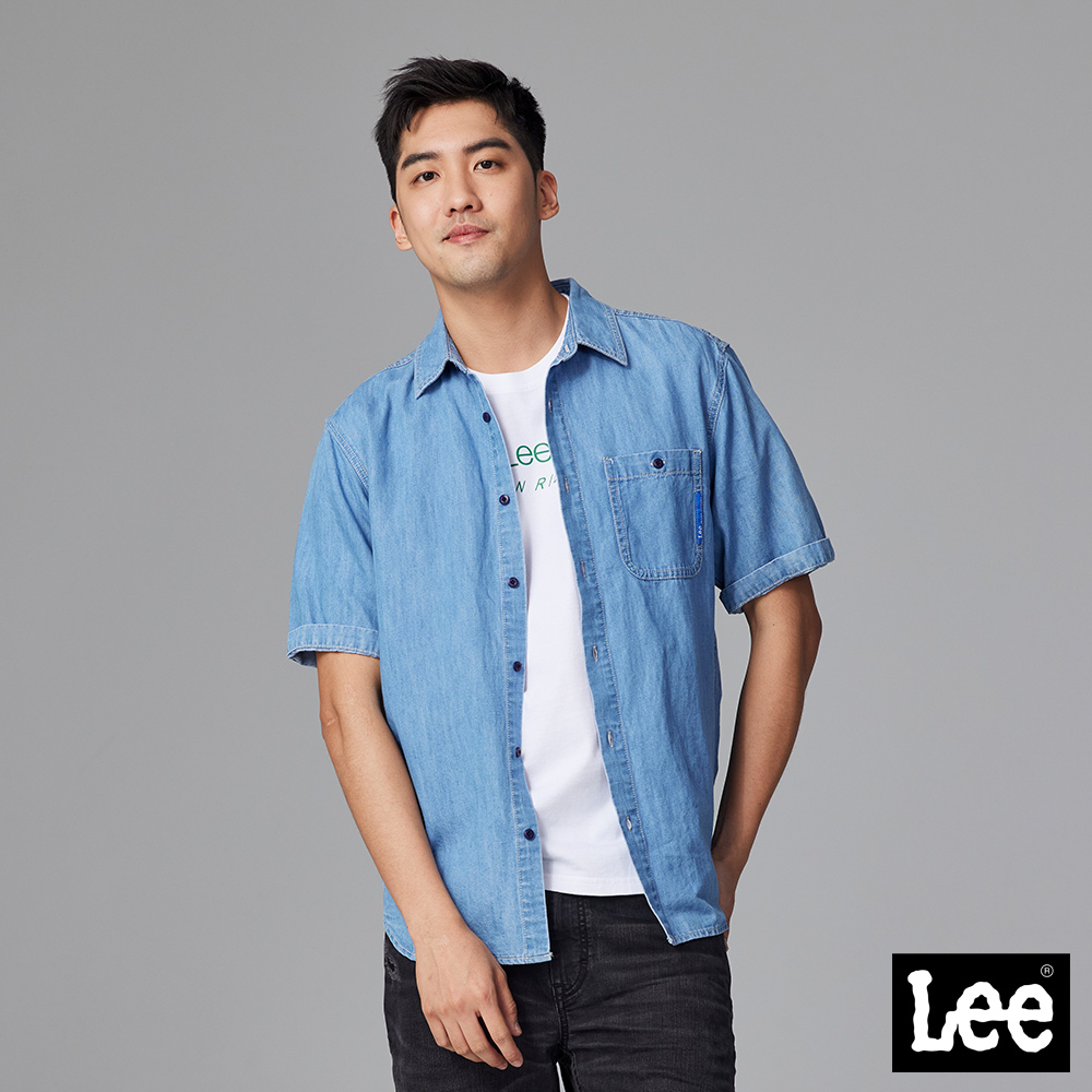 Lee 胸前口袋寬鬆牛仔短袖襯衫 男 Modern 淺藍洗水LB306001869