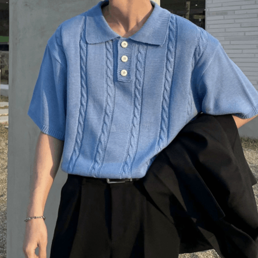 【Metanoia】🇰🇷韓製 翻領麻花短袖針織衣
