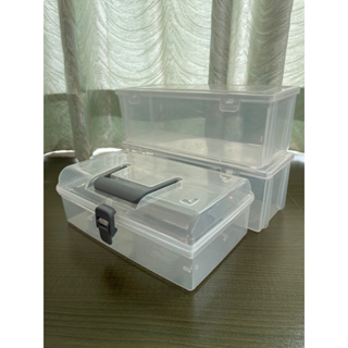 (二手)大創 DAISO 手提收納盒 透明收納盒 工具箱 置物盒 22cm*13cm*8cm /(二手)長條收納盒