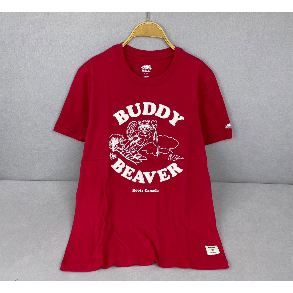 【28賣場】全新ROOTS 情侶裝男生的女生的BUDDY海狸短袖T恤(紅色黑色）
