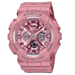 CASIO 卡西歐 Baby-G 雙顯 格紋 計時 運動橡膠手錶 玫瑰金x粉 / BA-130SP-4A 43mm