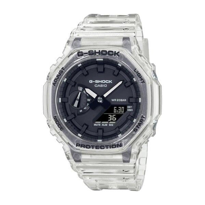 {FUAN}全新台灣卡西歐公司貨G-SHOCK 半透明 炫白透 八角型運動錶 GA-2100SKE-7A 限量款一年保固