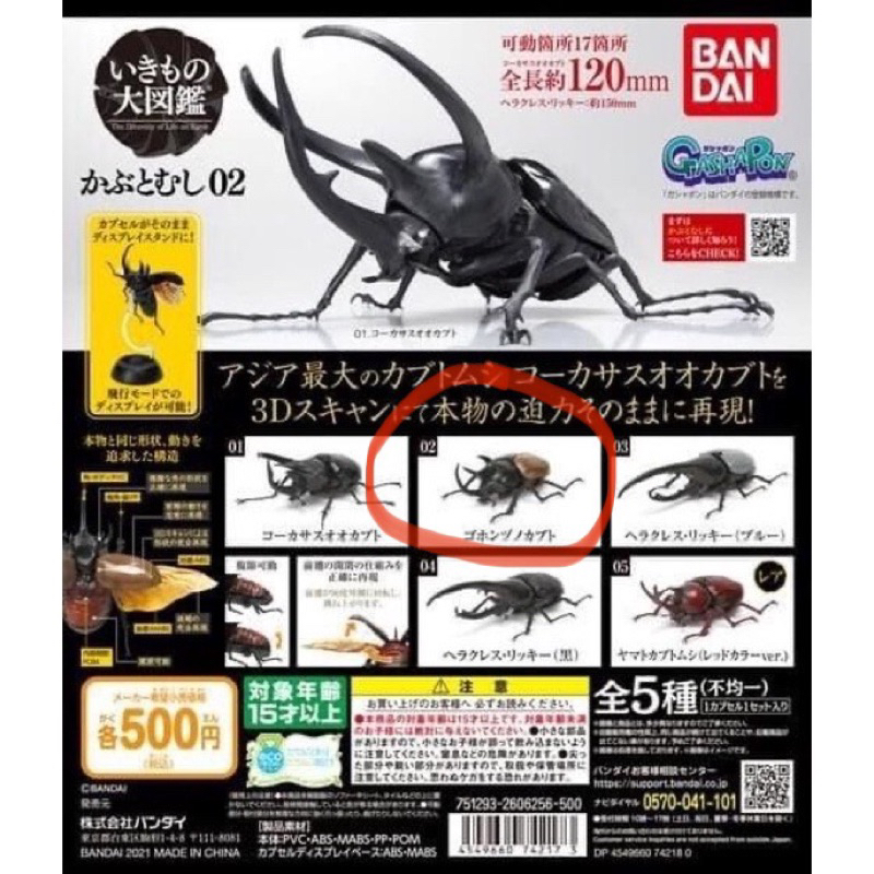 Bandai 萬代 甲蟲 兜蟲 環保扭蛋 P2 單售2號 五角大兜蟲