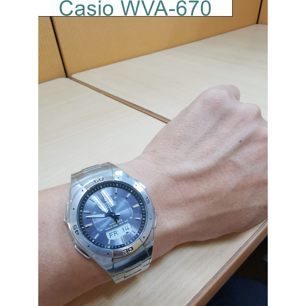 【卡西歐控】保證真品Casio WVA-470二手良品三局電波校時+強悍太陽能充電,改裝球面礦物玻璃#322