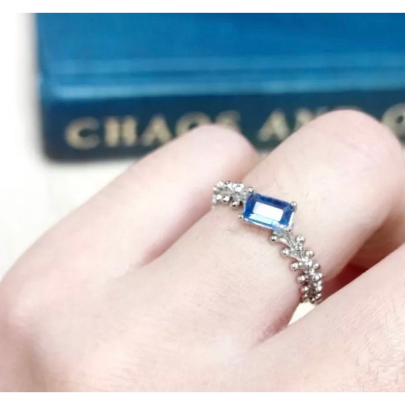 英國Harrods天然藍晶石寶石公主方925純銀戒指指環