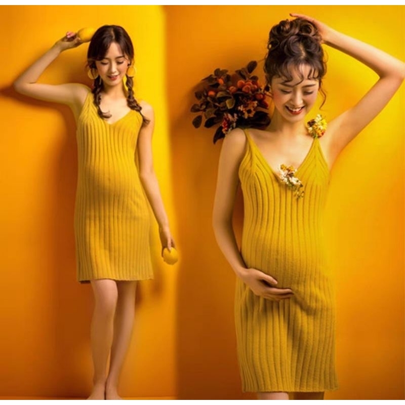 【出租】NO163孕婦黃色針織連身裙（5／3收到）🌟孕婦寫真拍照服