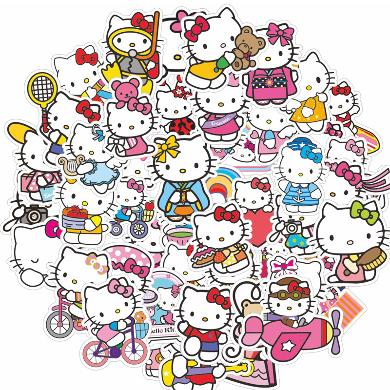 動漫貼紙🔥新款🔥 Hello Kitty 凱蒂貓 防水貼紙(50張隨機)，(10張隨機) 旅行箱貼紙 機車貼紙 筆電貼紙
