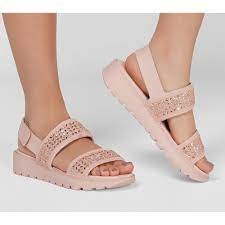 Skechers女子時尚厚底粉色魔術貼運動涼鞋111065 BLSH保證正品
