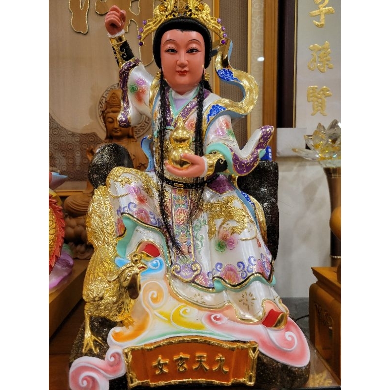 【修緣佛像文物館】1尺3 九天玄女 江西小葉樟 神像 佛像 神明 宴王 佛具 神桌 佛桌 神明櫥 佛櫥