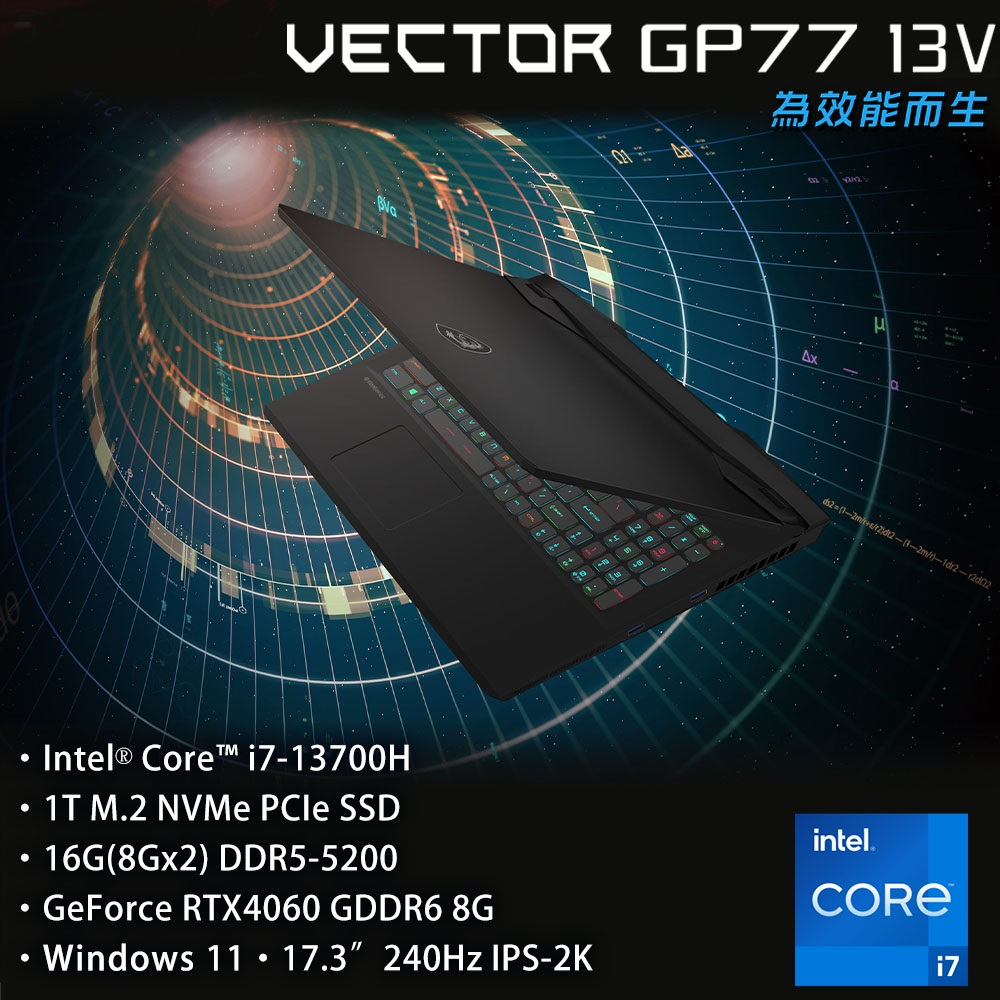 ★搭載13代i7-RTX4060★ MSI 微星 Vector GP77 13VF-038TW