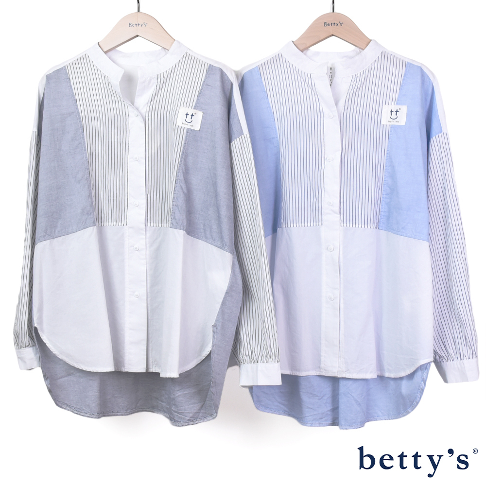 betty’s貝蒂思(21)多面料拼接條紋襯衫(共二色)