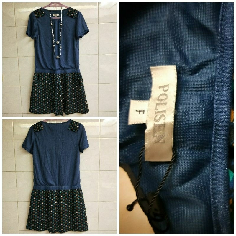 &lt;全新&gt;POLISEN藍色拼接俏麗短衣洋裝含絲料-L（230423）♥更多好商品⏩賣場