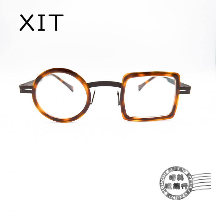 XIT eyewear 006 134 圓形X方形玳瑁色透明手工鏡框/光學鏡框/明美鐘錶眼鏡