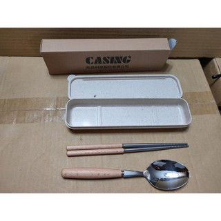 (板橋廉價商品區) 304不鏽鋼餐具組 木質握柄(筷子+湯匙+小麥桔梗收納盒)