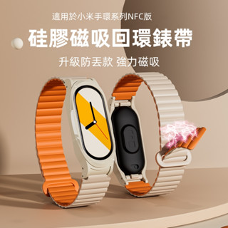 強力磁吸錶帶 矽膠彈力錶帶 適用 小米手環 9A 9 8 7 6 5 4 3 小米8/9Pro 替換錶帶 連接器款 百搭