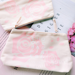 LANCOME 蘭蔻 專櫃滿額贈品 幸福玫瑰化妝包 帆布包 化妝包 旅行 收納包 刷具包 盥洗包 手拿包 美妝包 文具袋