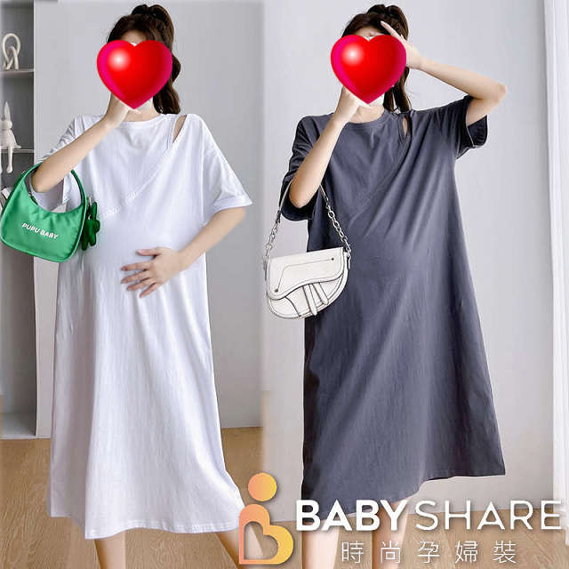 BabyShare時尚孕婦裝 洋裝/ 性感挖肩洋裝 兩色 L-XL 短袖 孕婦裙 連身裙 洋裝 孕婦裝 (G2308)