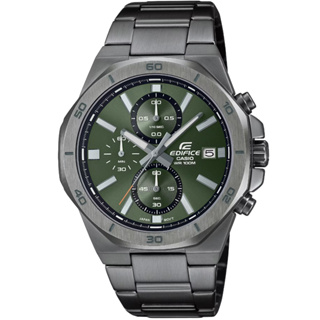 【CASIO】卡西歐 EDIFICE 賽車鋼帶錶-槍灰色綠面 EFV-640DC-3A 台灣卡西歐保固一年