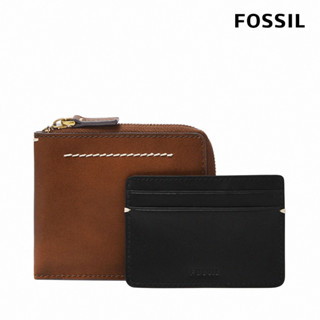 【FOSSIL 官方旗艦館】Westover 真皮拉鍊L型卡片夾包2件組-咖啡色 ML4594210 (禮盒組附鐵盒)