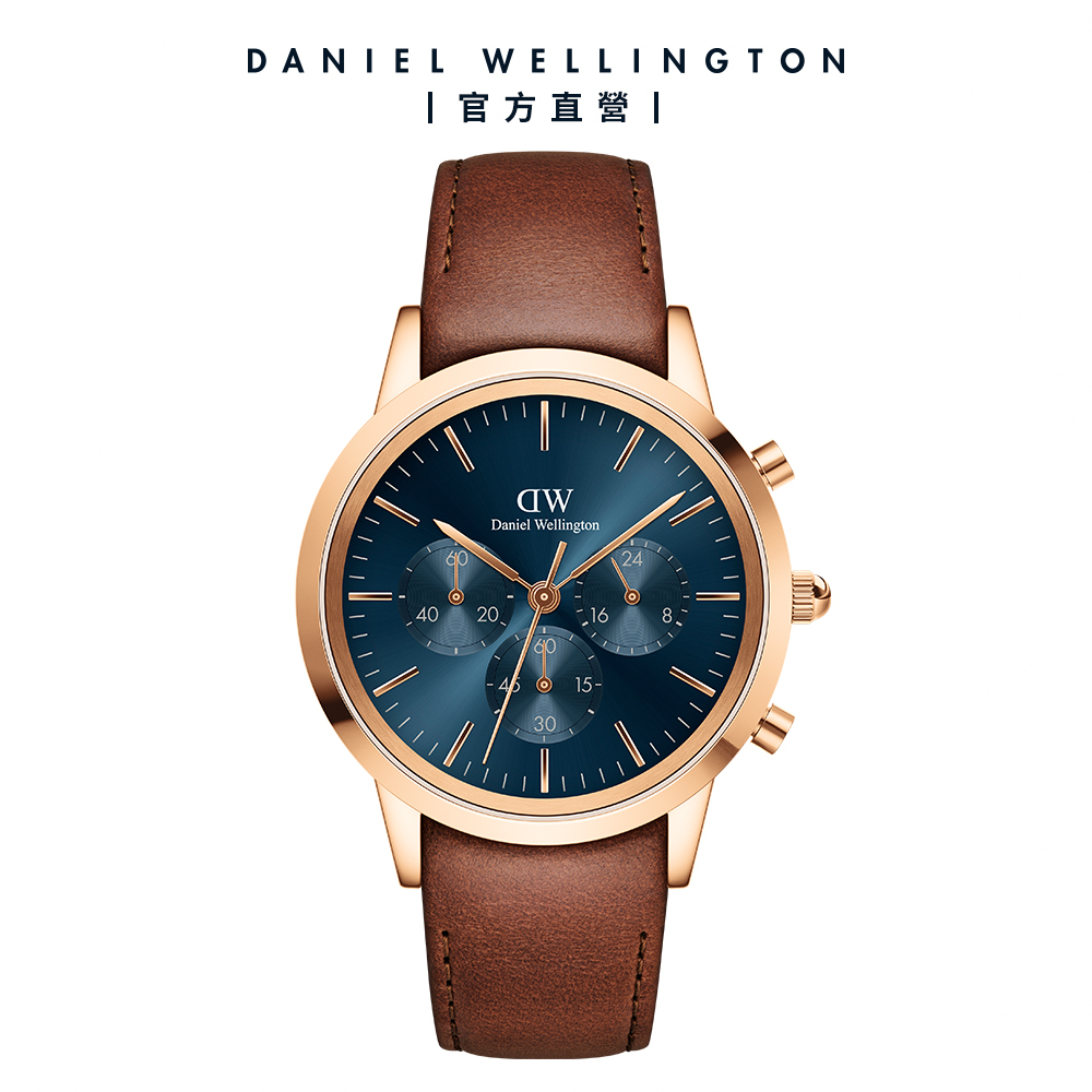 【Daniel Wellington】DW 手錶 Iconic Chronograph 42ｍｍ極地藍三眼皮革錶藍錶盤