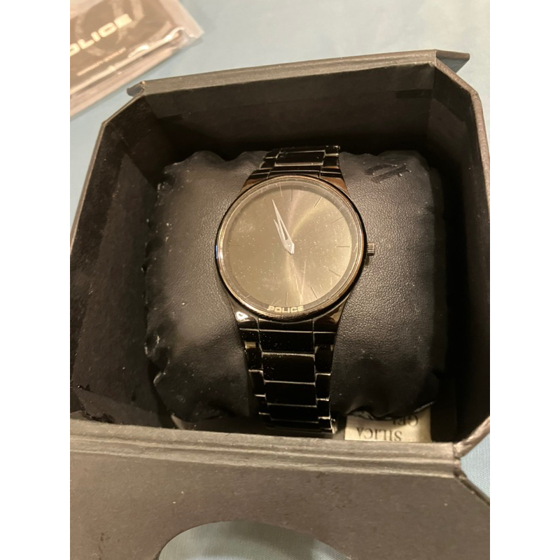 police 義大利品牌純黑 無數字鋼錶