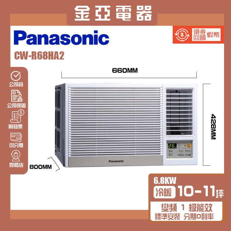 金亞⭐【Panasonic 國際牌】CW-R68HA2一級能效10-11坪右吹冷暖變頻窗型冷氣