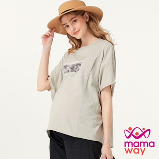 【Mamaway媽媽餵】棉質鯨魚相片寬鬆孕哺罩衫