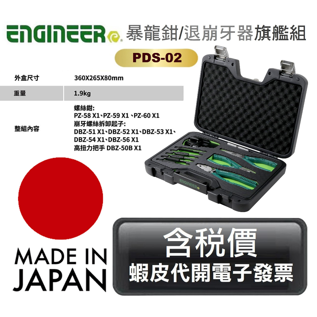 超富發五金 ENGINEER暴龍鉗精裝版 螺絲鉗崩牙螺絲工具組 PZ 58 59 60 DBZ 51 52 PDS-02