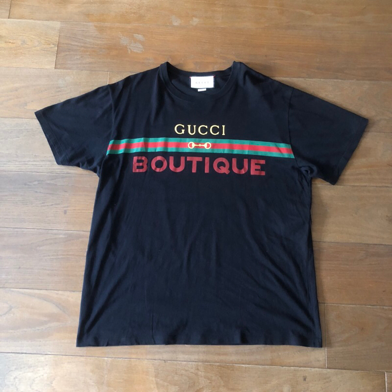 保證正品 GUCCI 黑色 復古 經典logo 短袖T恤 短T SIZE L 適合XL