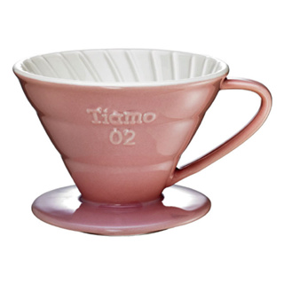 【Tiamo】V02陶瓷雙色咖啡濾器組 附滴水盤量匙/HG5544PK(2-4人/粉紅色) | Tiamo品牌旗艦館