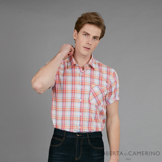 ROBERTA諾貝達 台灣製 進口素材 純棉 限量版 精緻休閒短袖襯衫REH01-66粉橘