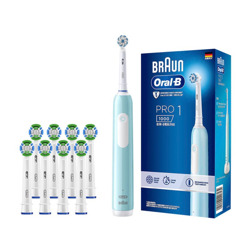 【德國百靈Oral-B】PRO1 3D電動牙刷-藍色～買就送2年份刷頭超值組（共8支）