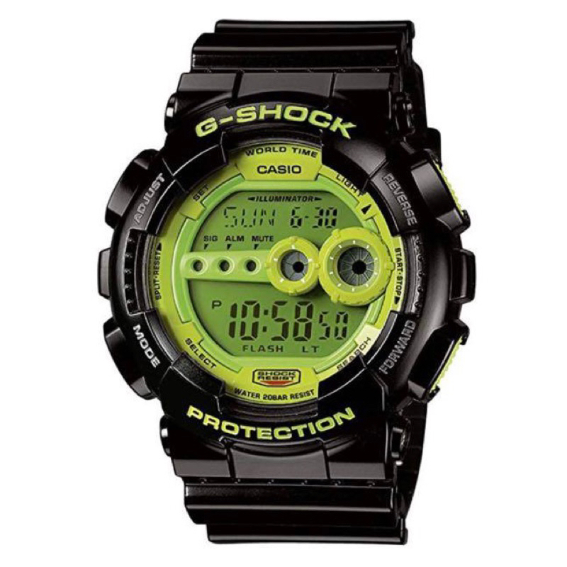 二手 casio卡西歐 g-shock GD-100SC-1ER 潮流 led 螢光綠 黑 手錶