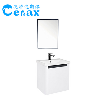 【CERAX洗樂適衛浴】100%防水PVC發泡板浴櫃53CM 冷熱面盆龍頭 黑色鋁框鏡 衛浴三件組(贈黑色玻璃平台組)
