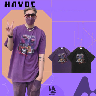 【Havoc】🔹 紫色現/ 刷舊 / 水洗 / 紫色 / T恤 /多色 / 閃電 / 賽車 / 男女款