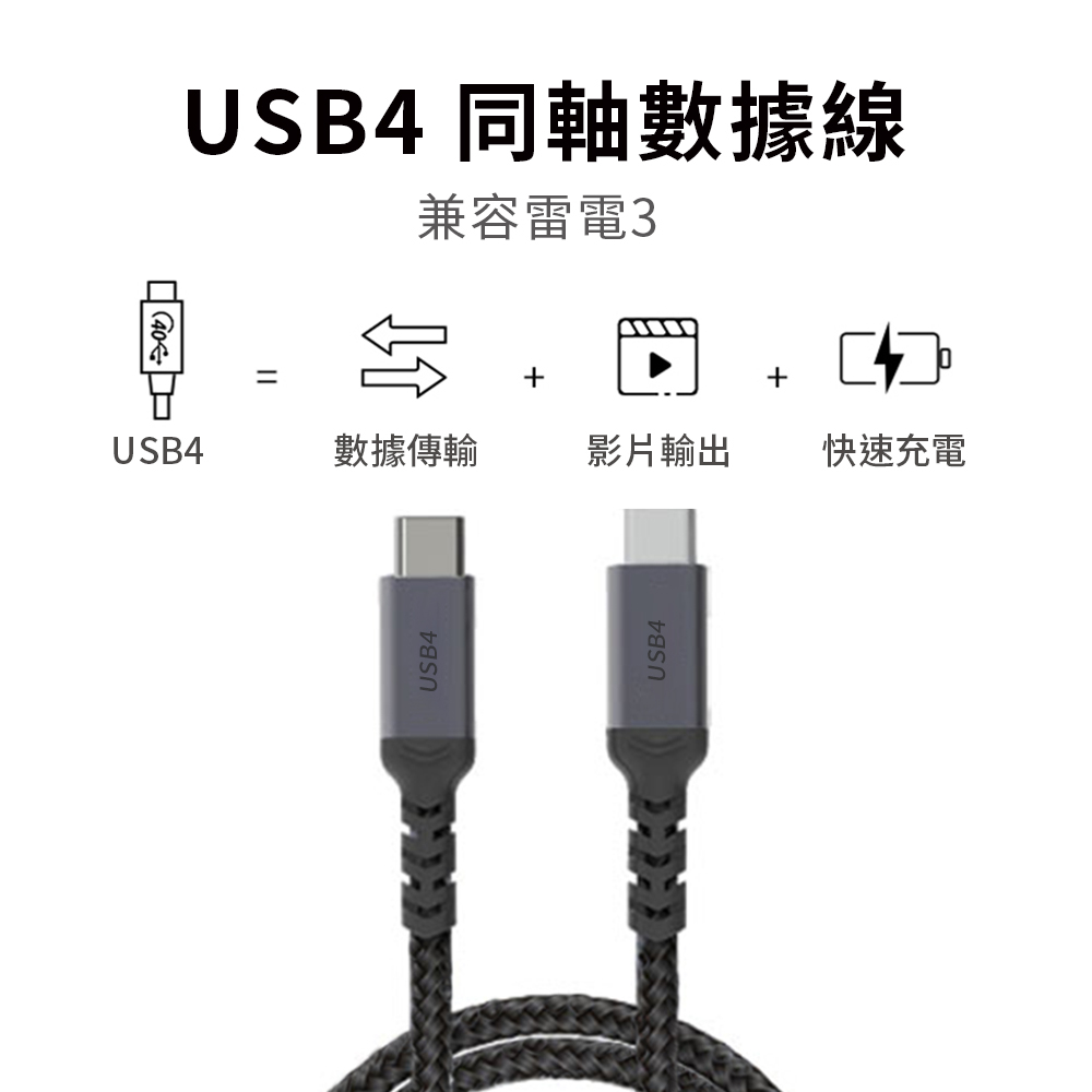 【附發票】Coaxial USB4 Gen3x2 40Gbps EPR 240W PD3.1 數據線 傳輸充電線