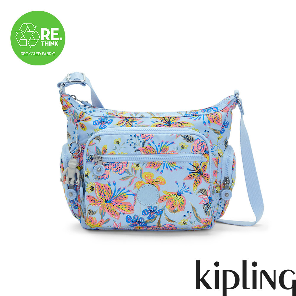 Kipling『牛角包』夏日風情印花多袋實用側背包-GABBIE S