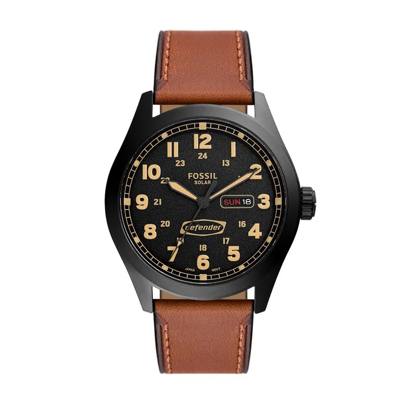 FOSSIL Defender 經典雅仕日曆太陽能手錶 棕色真皮錶帶 46MM FS5978