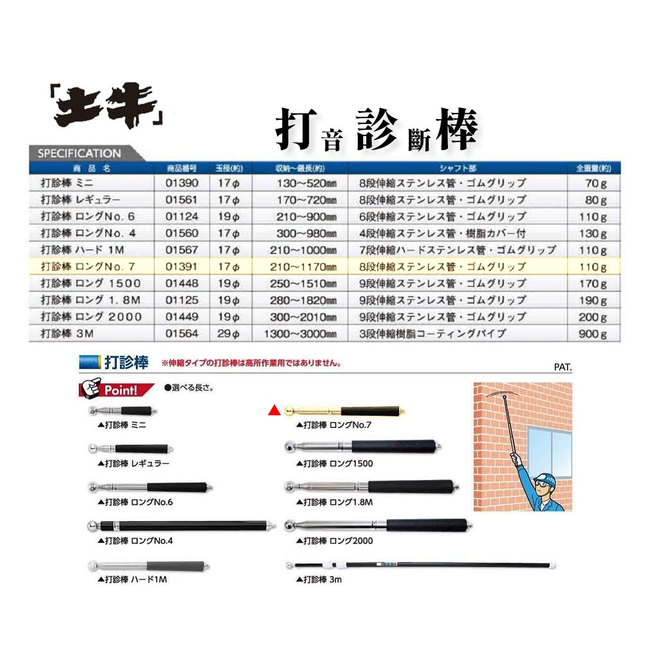 🇯🇵日本 土牛 DOGYU 打音診斷棒 打診棒 驗屋利器 牆面檢驗器 NO.7 01391