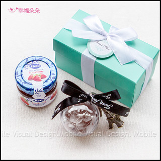 現貨 Double Love T盒裝「藍蓋hero果醬+乾燥花鑰匙圈(鐵塔款)」小禮盒 6色可挑 婚禮小物 生日禮物