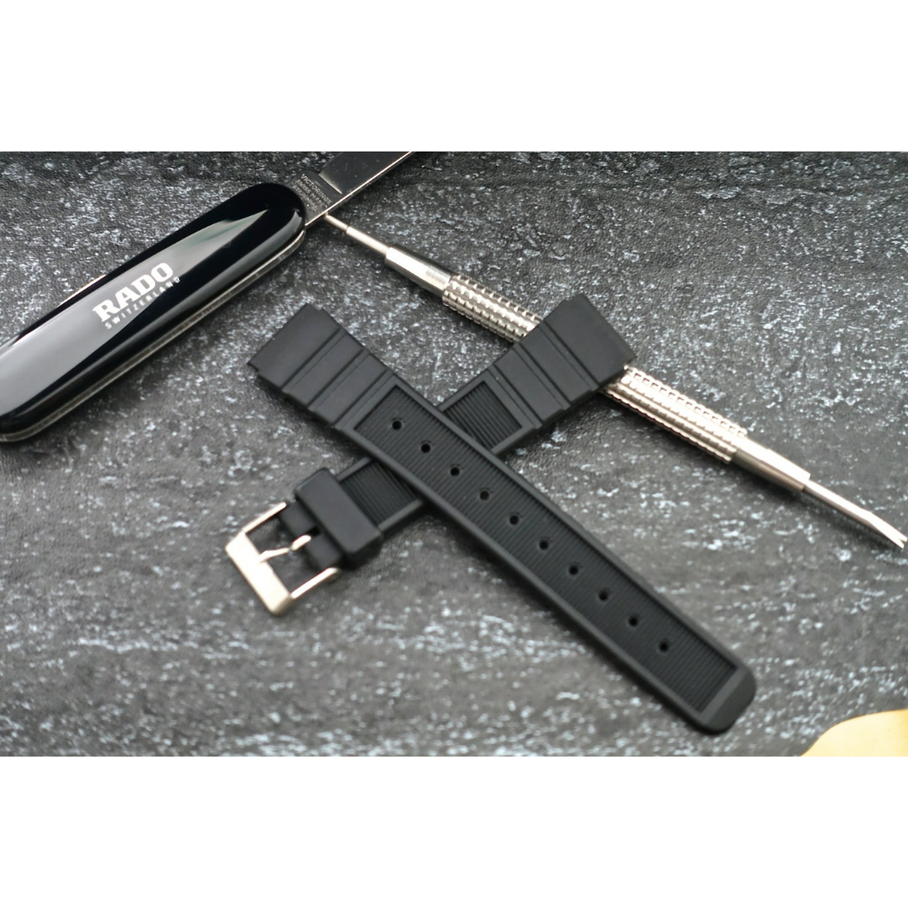 18mm可替代卡西歐天美拾casio,timex,seiko JAGA原廠錶帶之橫紋防水黑膠電子錶帶