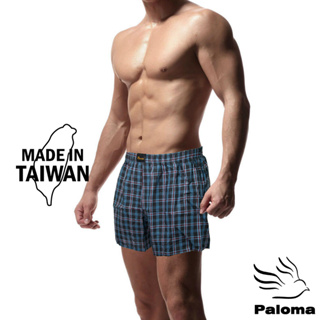 【Paloma】台灣製格紋平織平口褲-紅藍 男內褲 四角褲 內褲