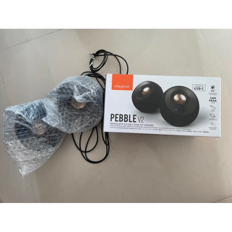 CREATIVE創新未來 Pebble V2 2.0 桌上型喇叭(黑)/3.5mm/USB-C供電/有線/喇叭