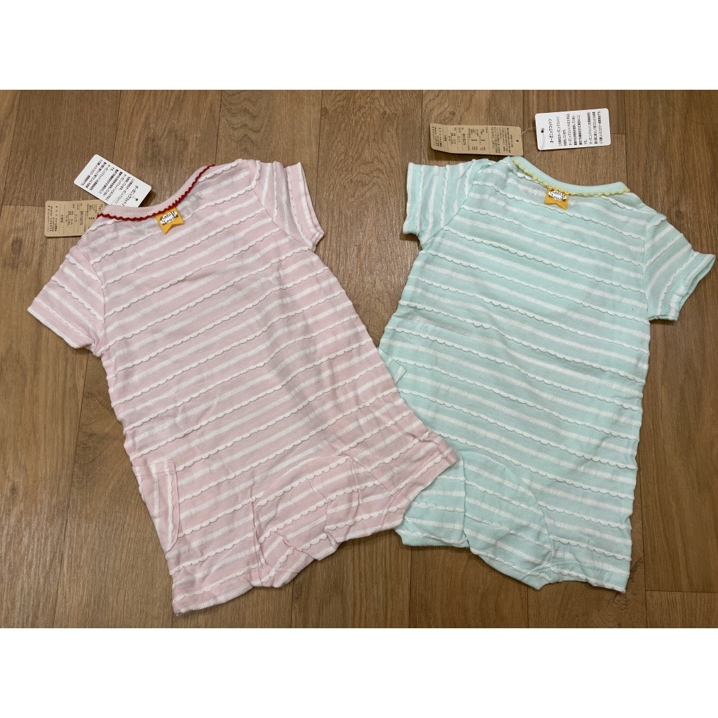 日本 正品 birthday 純棉 短袖 連身 包屁衣 西瓜 鳳梨 粉色 綠色 條紋 中性 雙寶 尺寸50~60