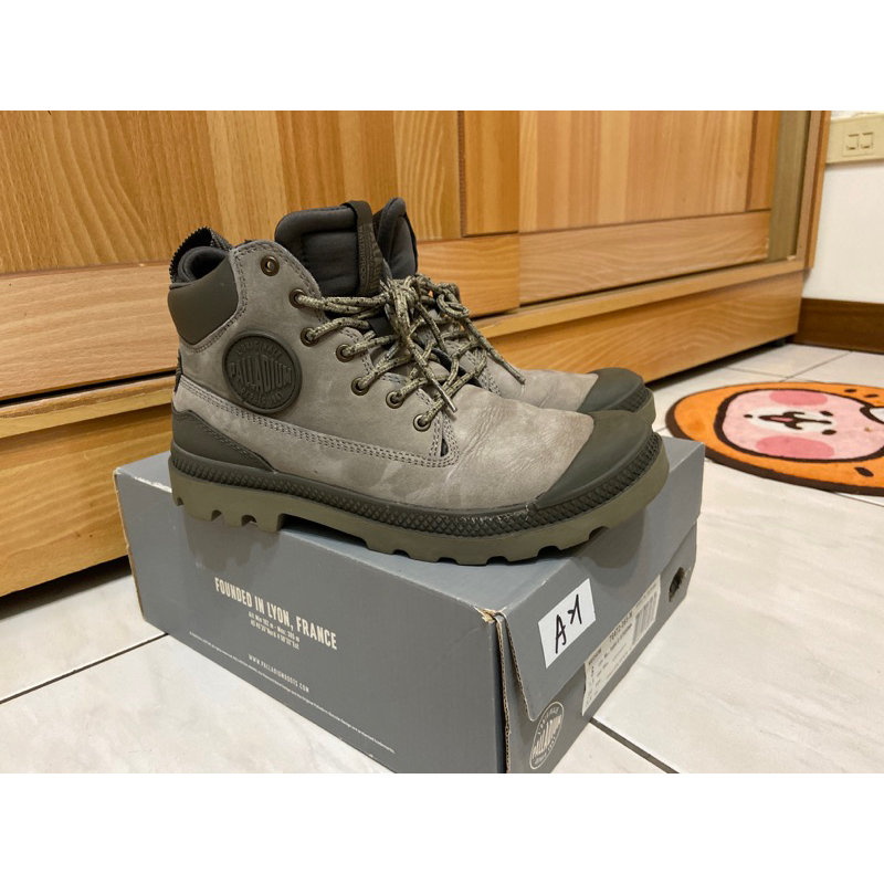 85成新/PALLADIUM PAMPA SC OUTSIDEER 橘標防水皮革軍靴 /雨靴/防水鞋/灰綠色/尺寸39